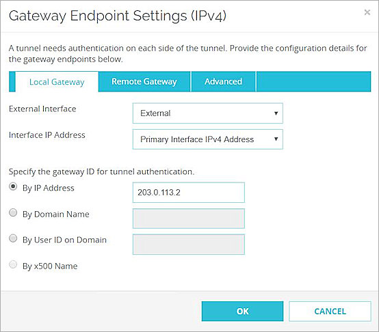 Screenshot of the local gateway settings